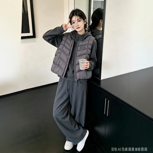 夏冬服饰新款冬季女装2026时尚显瘦休闲女式三件套装羽绒马甲卫衣