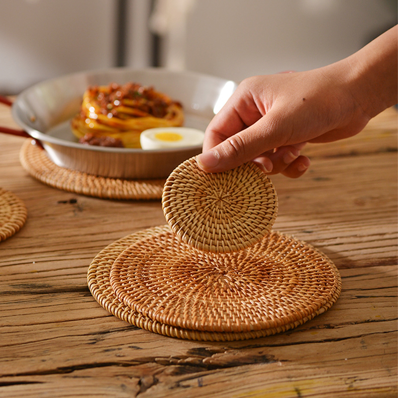 纯手工编织越南圆形创意风餐桌垫