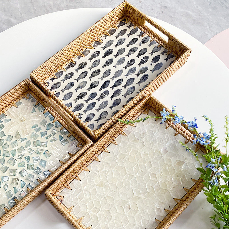 越南藤编收纳篮纯手工编织贝壳果盘ins风进口长方形托盘水果餐盘,餐饮具,果盆/果盘/果篮,淘宝优惠券,粉丝福利购,淘宝优惠卷