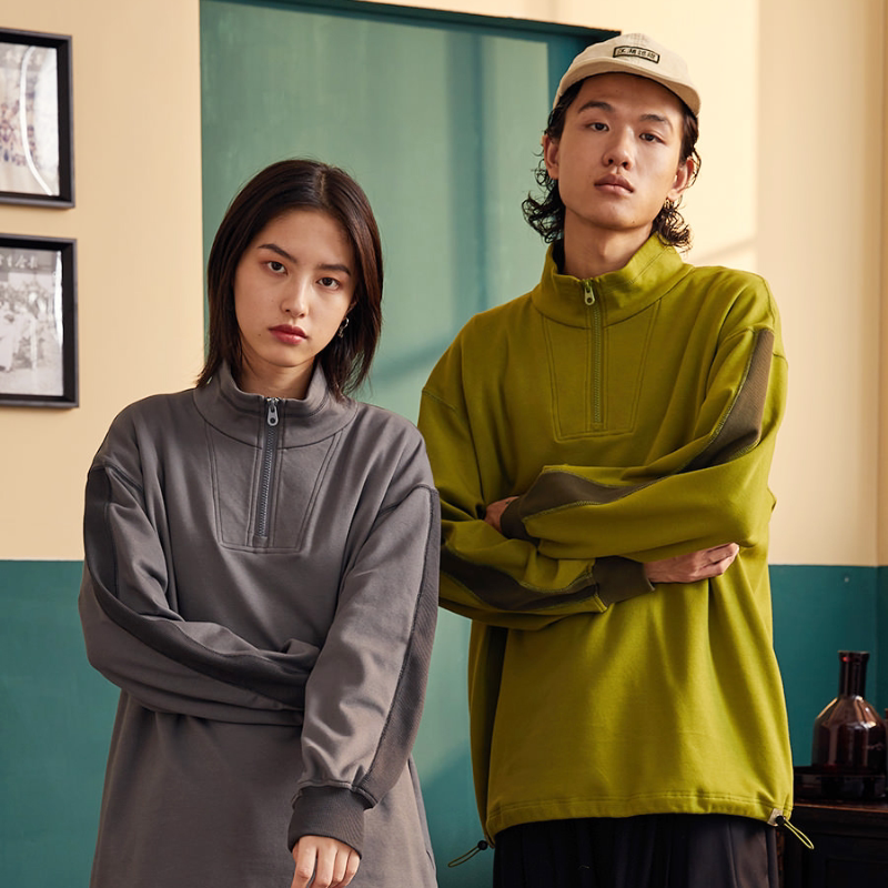 【249元任选3件】春秋薄款立领套头针织长袖T恤半开衫情侣上衣男