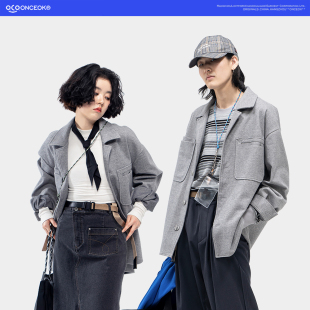 拼贴多口袋翻领宽松休闲工装 任选三件 呢夹克上衣男外套 249元