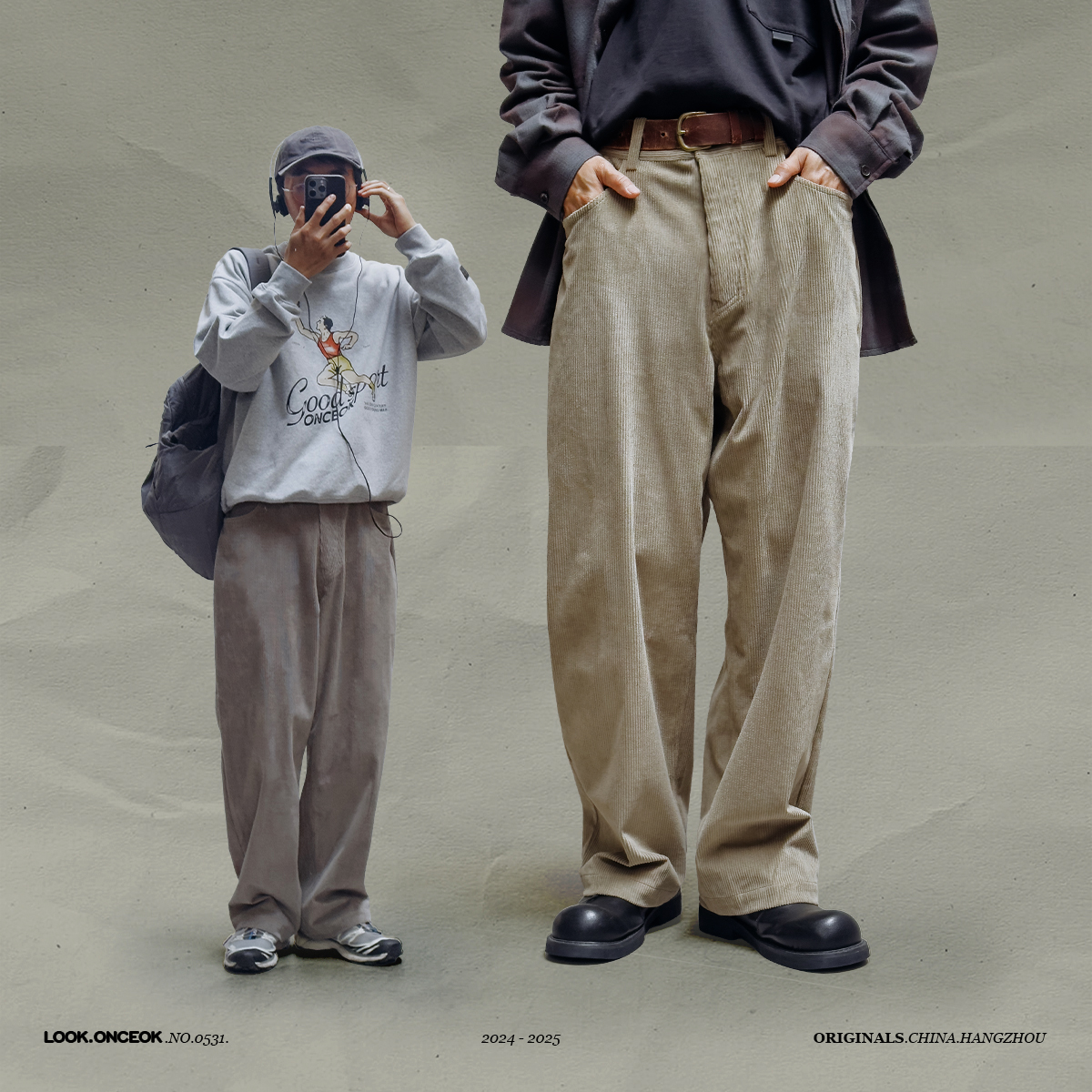 玩乐局Onceok灯芯绒直筒休闲长裤