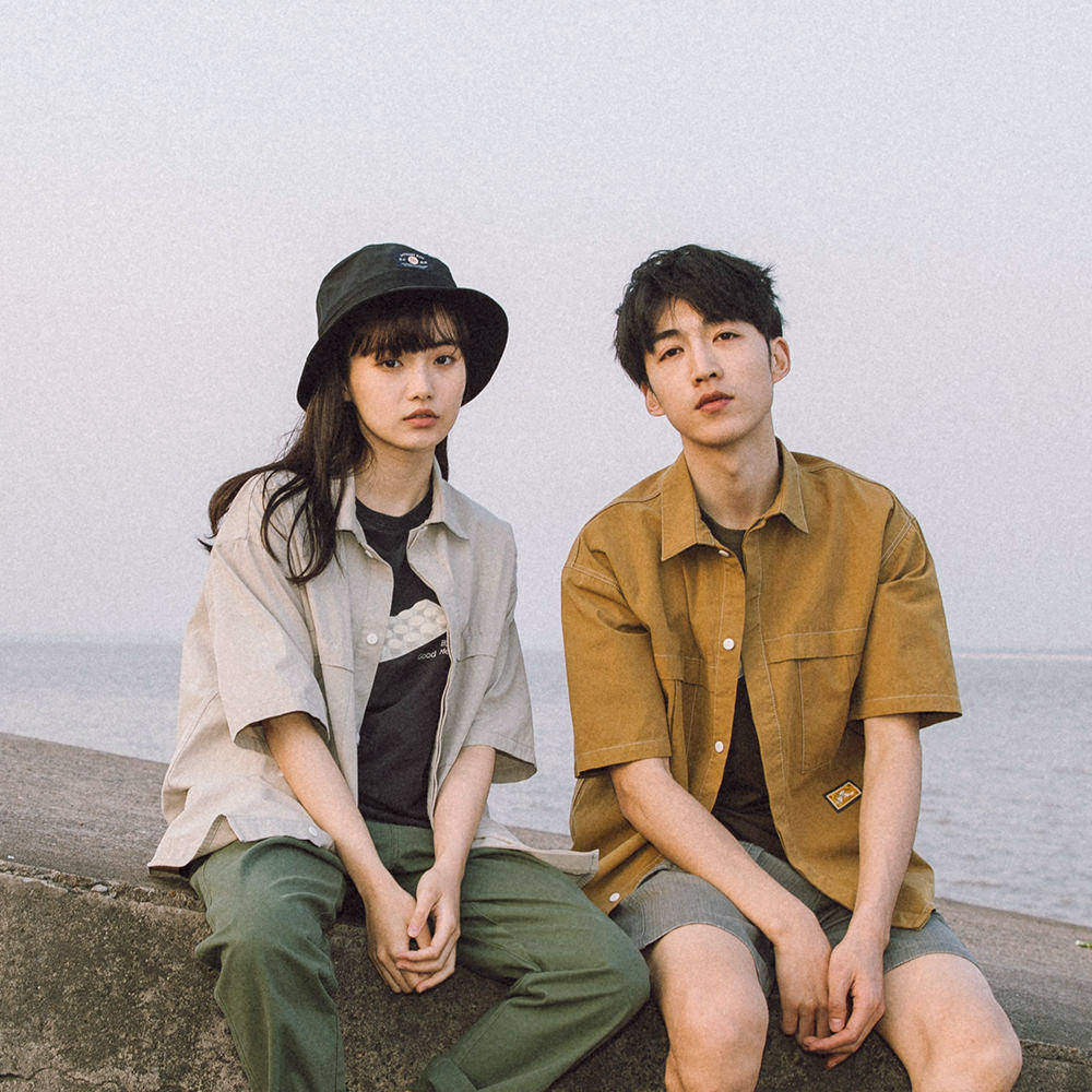 【249元任选三件】玩乐局休闲落肩日系口袋短袖男士衬衫情侣衬衣