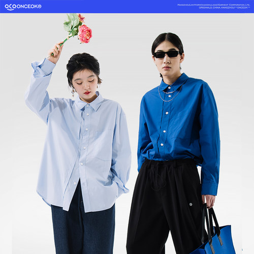 设计师情侣宽松纯色通勤长袖衬衫