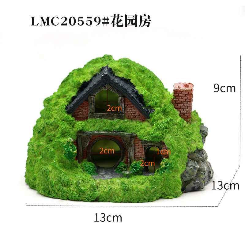 广州厂家 鱼缸造景装饰躲避洞霍比特创意花园小房子鱼虾洞躲避窝