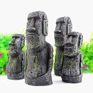 复活节岛石人像鱼缸造景装饰树脂爬虫观赏鱼摆件摩艾石人神像Mo