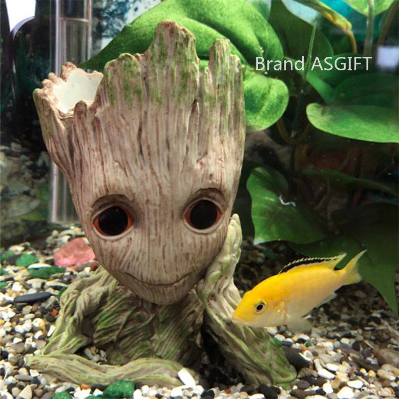 鱼缸装饰水族格鲁特银河护卫队树人笔筒小花盆 办公桌面摆件诗品