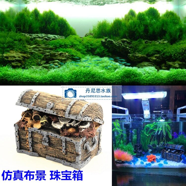 鱼缸空心百宝箱造景 水族箱鱼缸虾躲避屋仿真布景装饰 珠宝箱