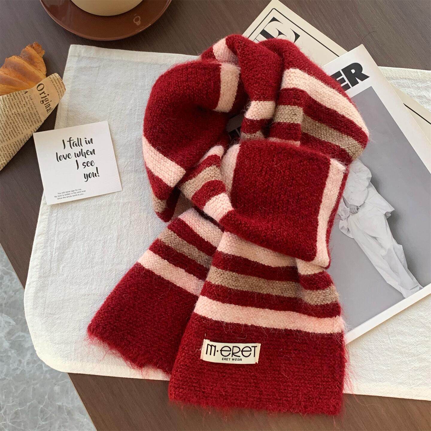 韩国东大门羊毛混纺针织围巾女冬季百搭学生情侣保暖毛线围脖潮