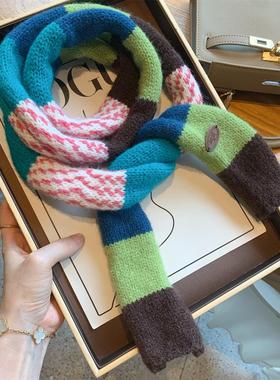 森林系韩版撞色长条针织小围巾女秋冬季百搭装饰细窄小领巾围脖潮