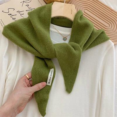 绿色100%全羊毛三角小围巾女春秋