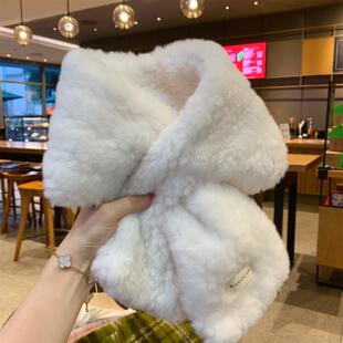 韩国款时尚软糯毛毛围巾女冬季百搭交叉毛领情侣加厚保暖毛绒围脖