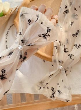 韩版宽松黑色花朵防晒袖套女夏季薄款开车防紫外线冰丝手袖护臂潮