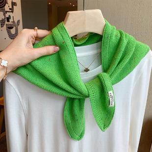 韩国原单 显白绿色彩色小圆点针织三角巾围巾女百搭保暖披肩围脖