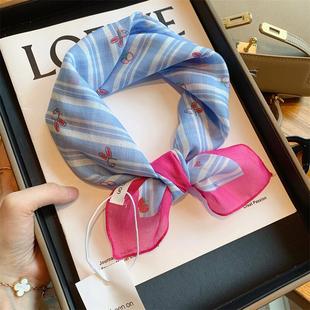 饰领巾发带 小丝巾装 原创卡通可爱少女棉麻小方巾女春秋季 百搭薄款