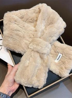 ins韩系软糯仿獭兔毛毛围巾女冬季百搭毛领学生情侣保暖毛绒围脖