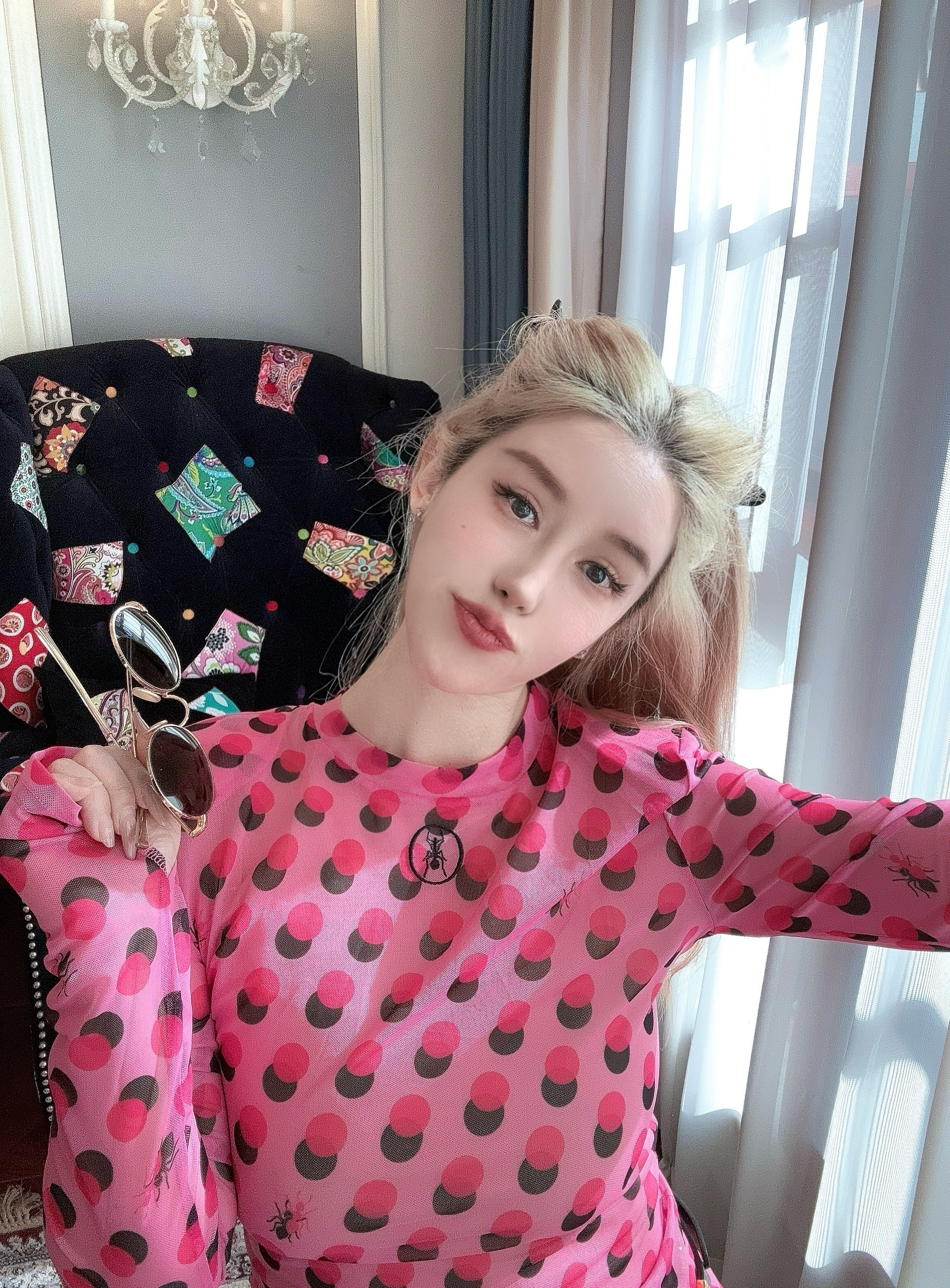 设计师nonhuman蚂蚁26春夏玫红波点弹力网纱皮肤衣打底衫度假防晒