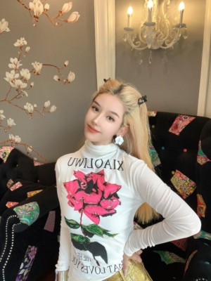 设计师xiaoliwu玫瑰花双层网纱皮肤衣打底衫高领弹力洋气显瘦