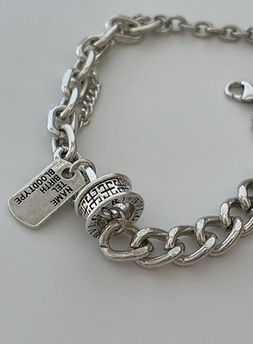 嘻哈潮酷方牌做旧手链