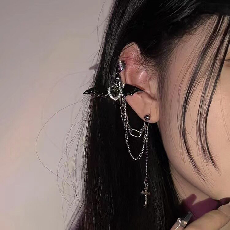 黑色甜酷恶魔耳夹女风耳环耳饰图片