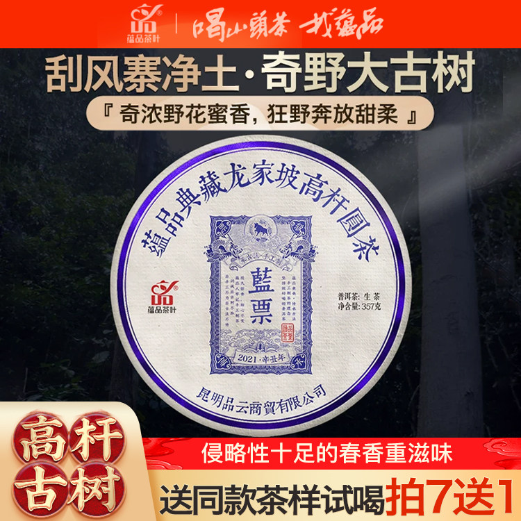 【库92饼】2021年头春《蓝票-龙家坡》高杆古树普洱茶生茶饼357g