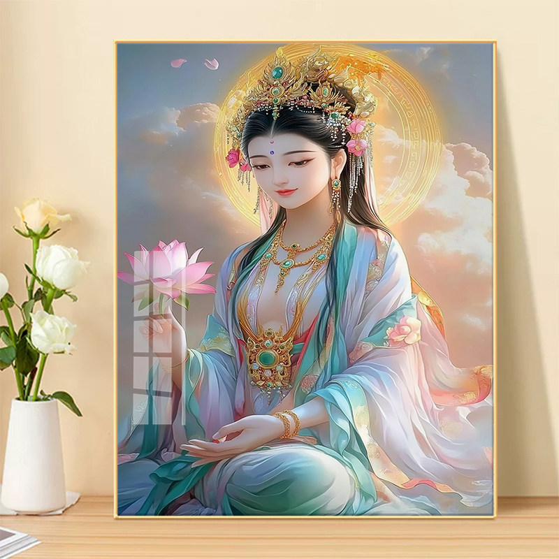十字绣2025新款满绣客厅观音佛像人物刺绣玄关竖版钻石画5d手工贴