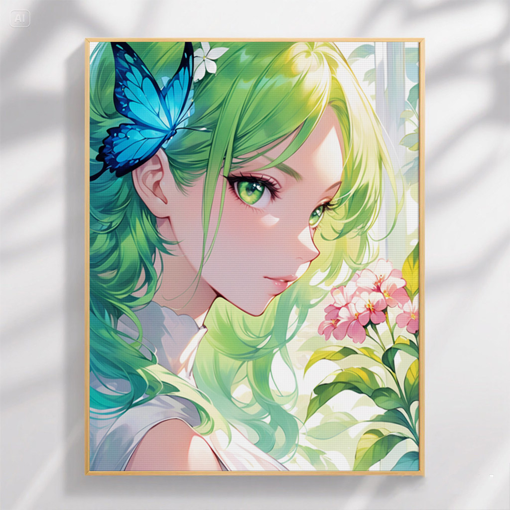 绿发蝶语少女新款十字绣线绣手工自己绣客厅卧室钻石画小幅钻石绣