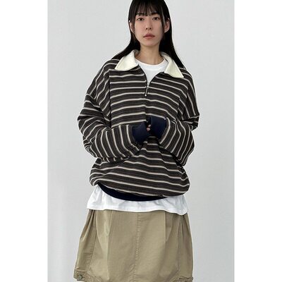 男装东大门翻领条纹卫衣c