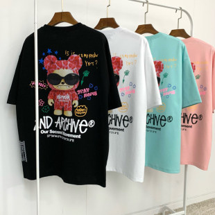 T恤夏季 2ND可爱墨镜小熊印花短袖 吸汗弹力潮牌 男装 小北韩国代购