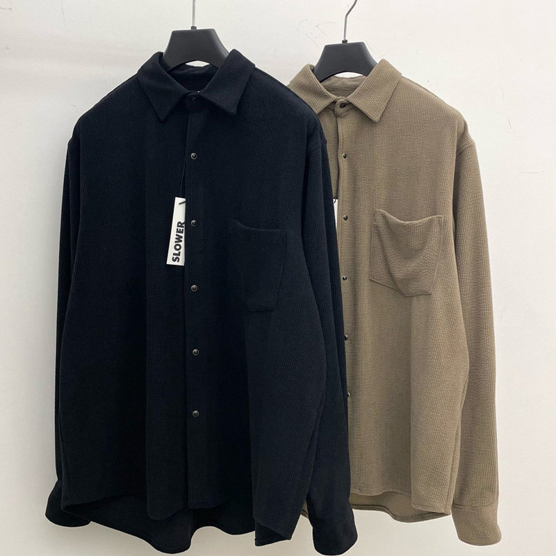 小北韩国代购男装东大门长袖衬衫翻领单口袋垂感宽松简约衬衣
