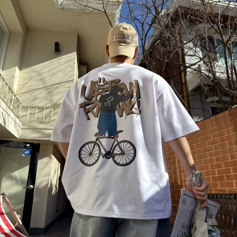 小北韩国代购男装东大门自行车涂鸦男孩字母印花棉质短袖T恤夏季