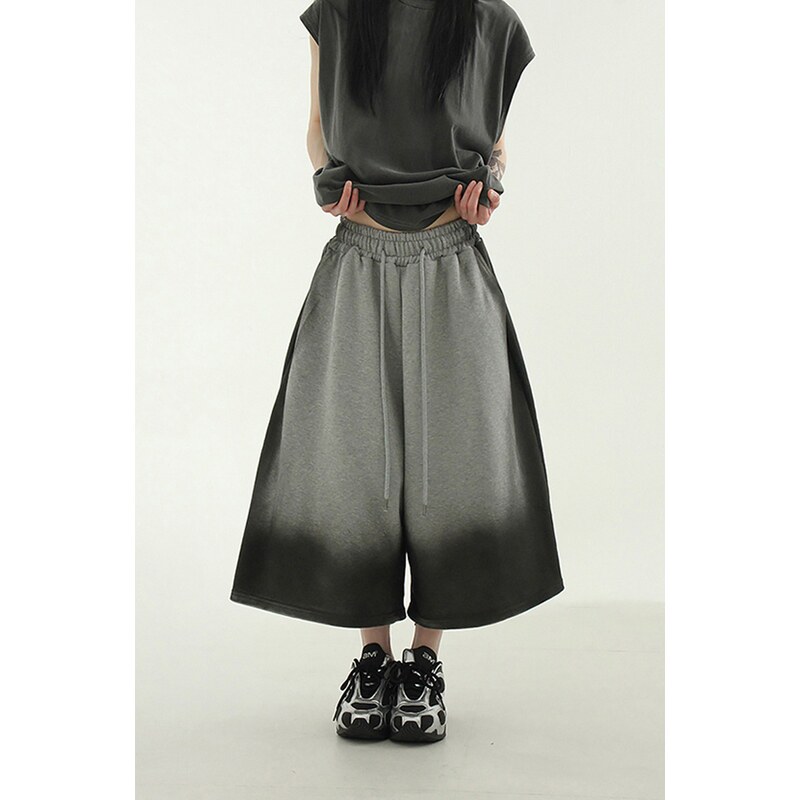 韩国代购东大门休闲短裤two tone washed cotton half banding