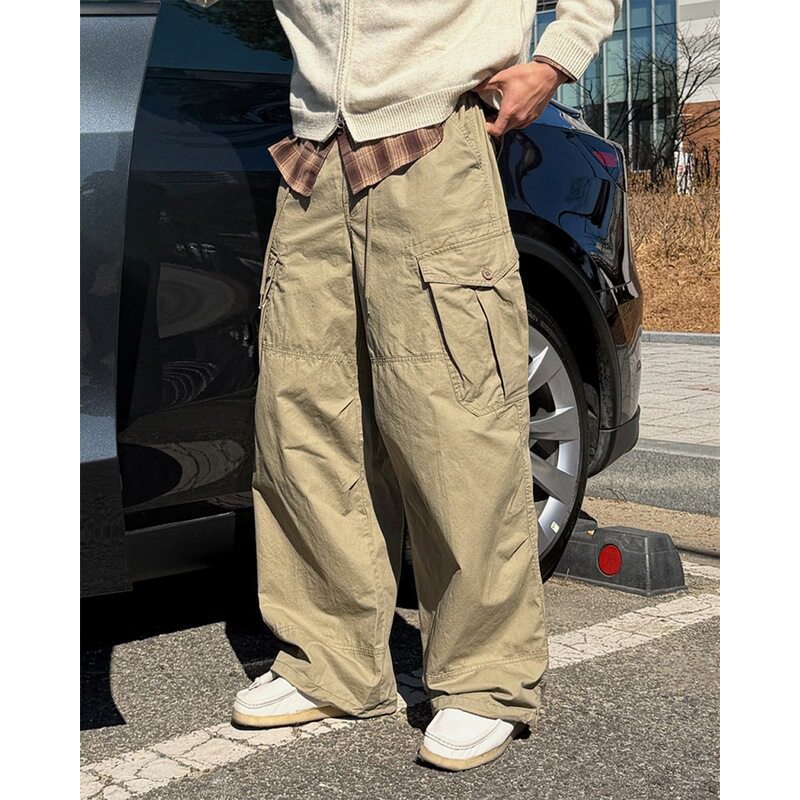 小北韩国代购男装东大门松紧腰工装风口袋阔腿潮牌休闲裤男裤春装