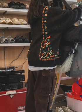 东大门韩国男装代购针织衫开衫毛衣洋气花朵提花设计UNUSED设计师