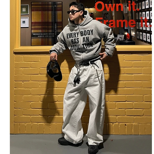 小北韩国代购男装东大门加绒棉质休闲裤直筒纯色多口袋百搭阔腿裤