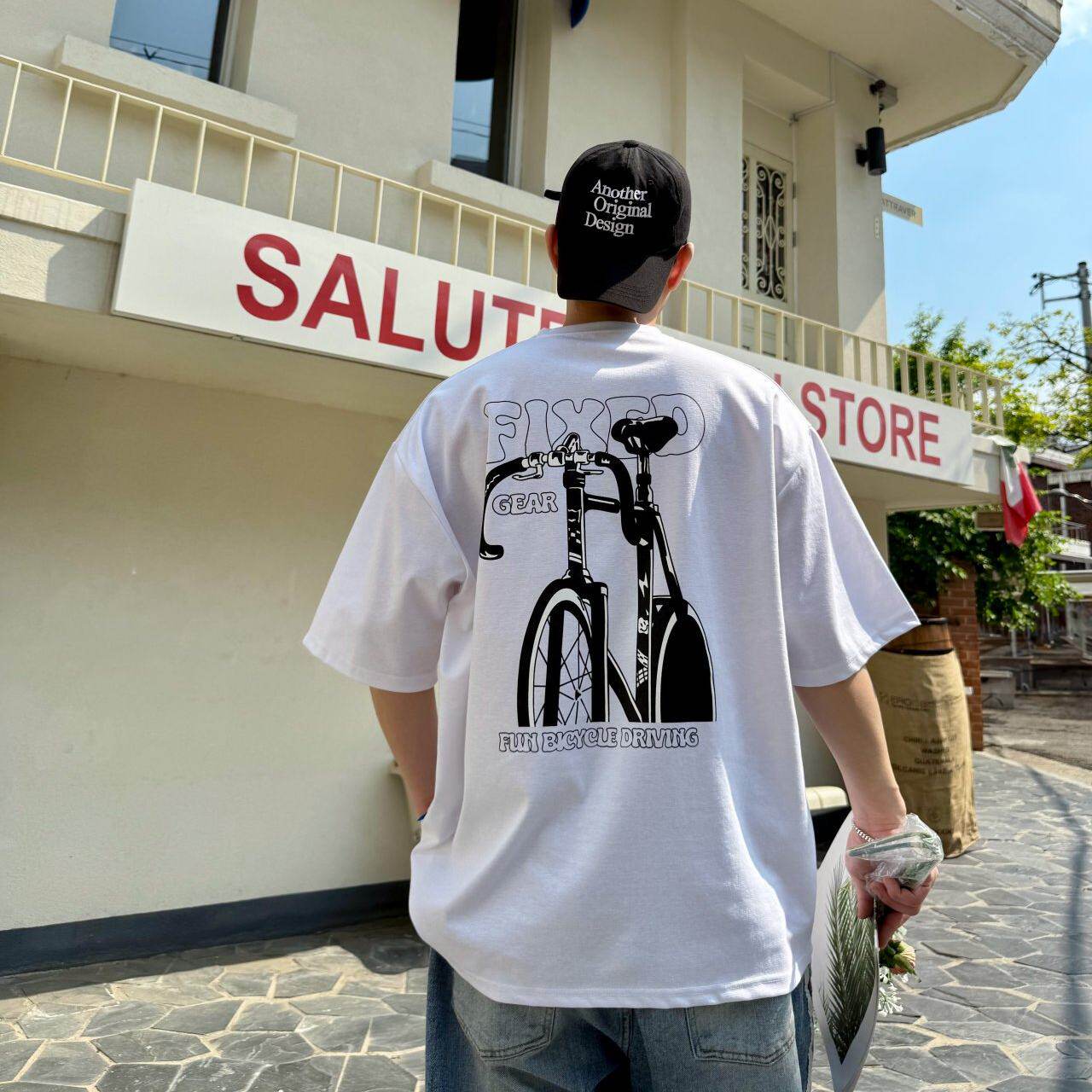 小北韩国代购男装东大门涂鸦自行车图案印花学院减龄短袖T恤夏季