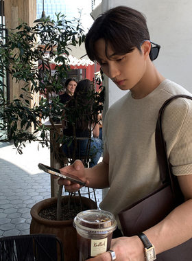 小北韩国代购男装东大门短袖T恤LOGAN针织细腻亲肤百搭轻奢商务风