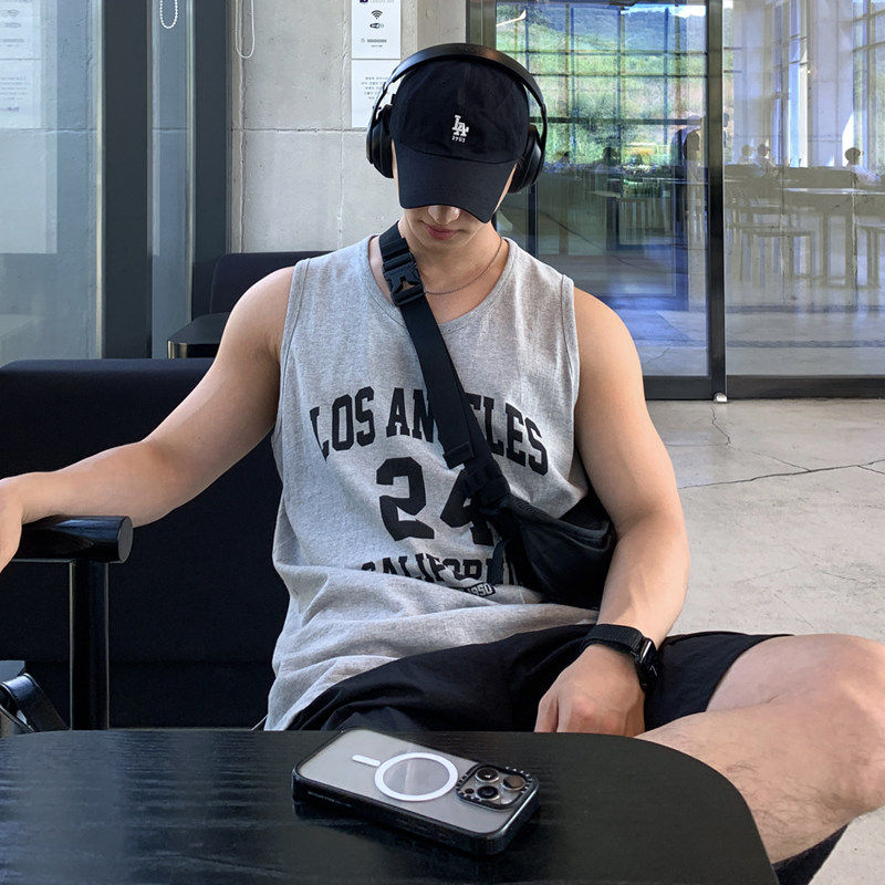 小北韩国代购男装东大门数字24印花篮球运动汗衫宽松男士汗背心