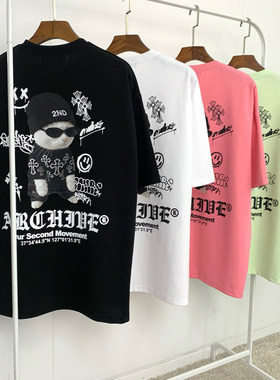小北韩国代购男装东大门2ND透气面料墨镜猫咪减龄涂鸦潮牌短袖T恤
