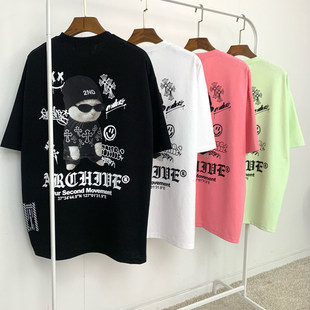 T恤 东大门2ND透气面料墨镜猫咪减龄涂鸦潮牌短袖 小北韩国代购 男装