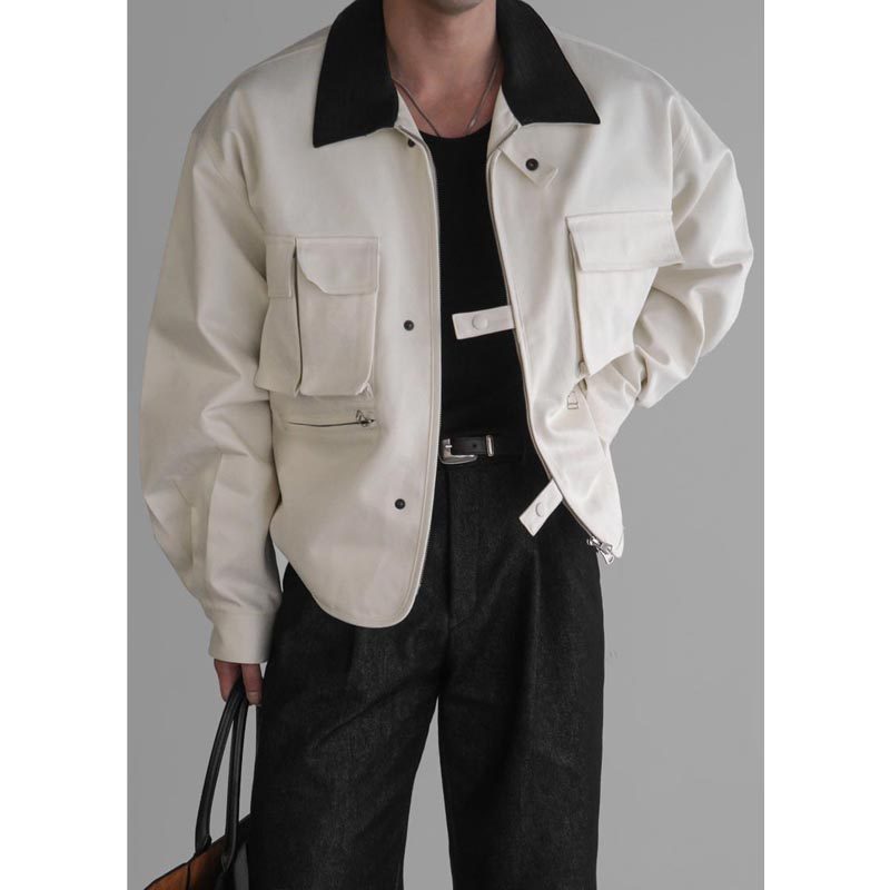 韩国男装代购东大门夹克外套AVEC高品机能风不对称口袋工装撞色领