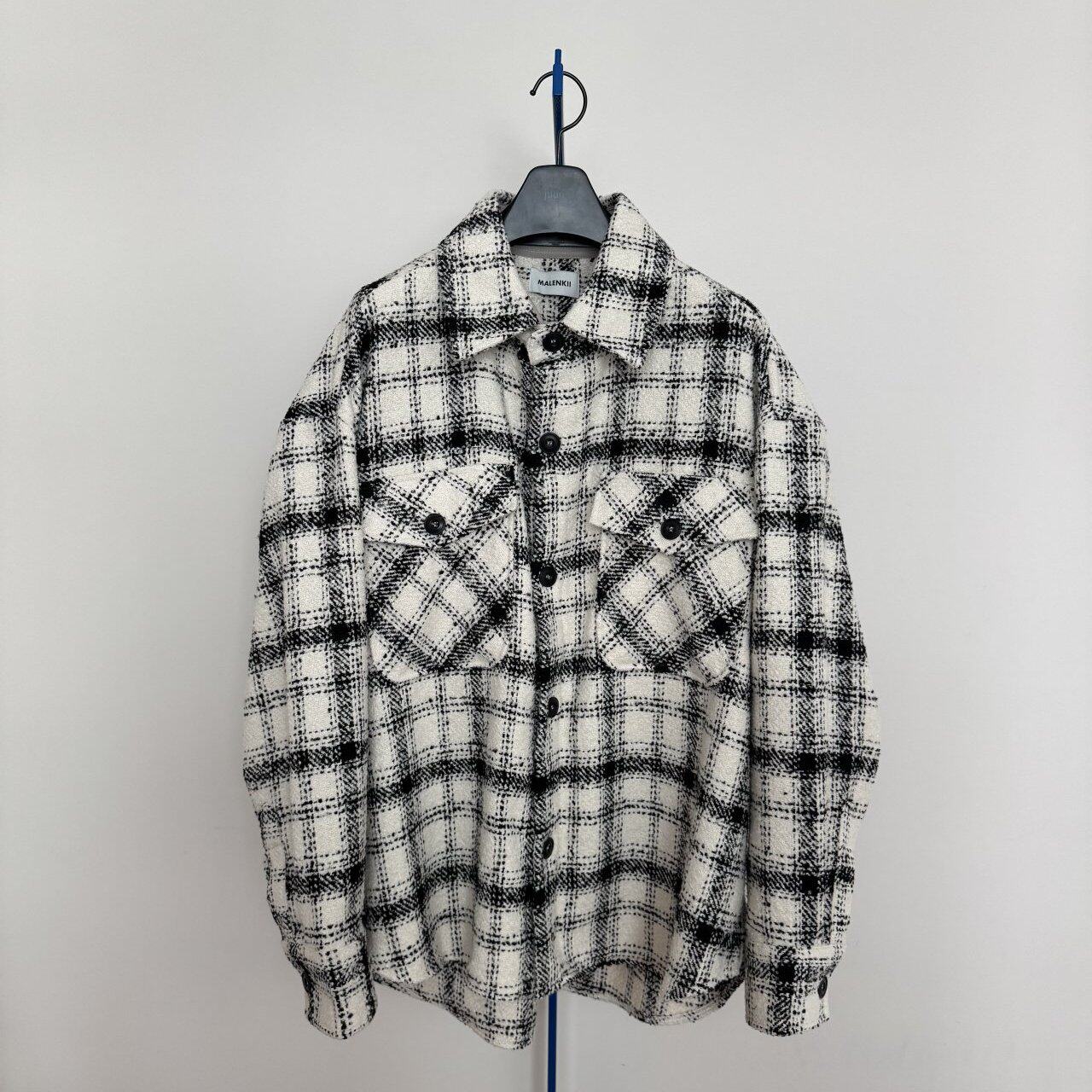 小北韩国代购男装东大门夹克外套翻领撞色格纹双口袋圆弧下摆