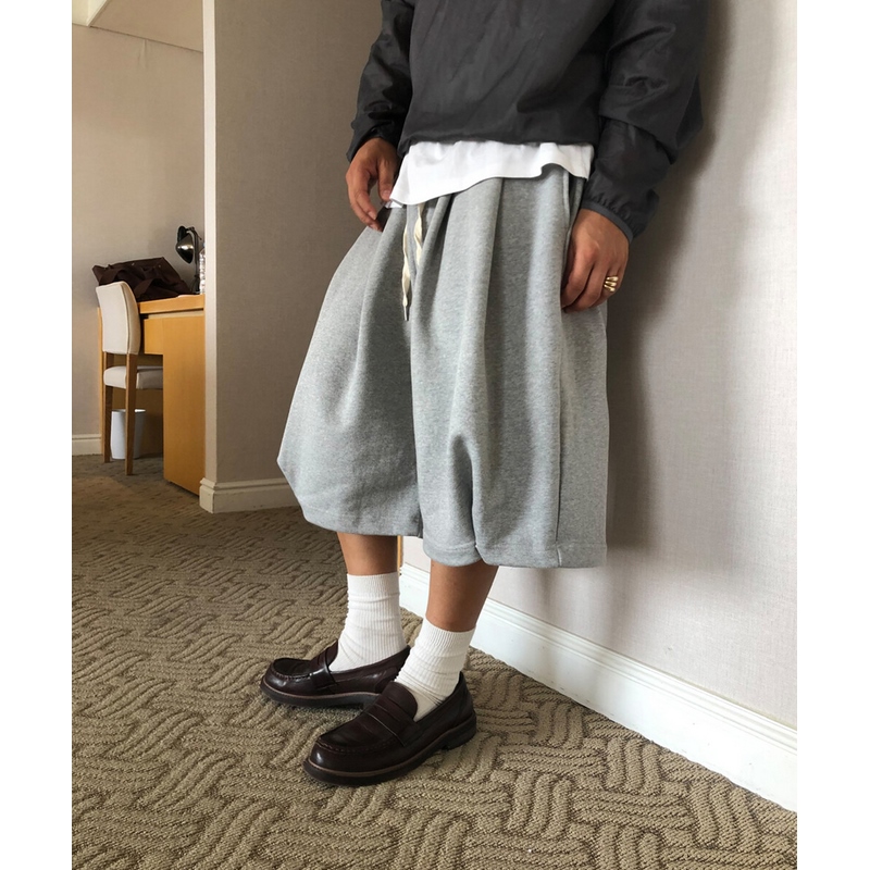 韩国男装代购东大门休闲短裤松紧腰五分裤双掐褶高街宽松阔腿运动