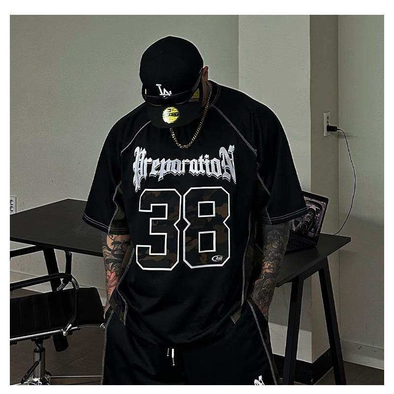 小北韩国代购男装东大门38数字印花棒球服短袖T恤街头风潮酷街舞