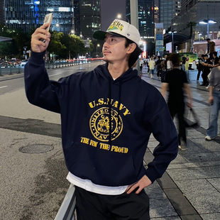 小北韩国代购男装东大门连帽卫衣徽章印花青春减龄宽松日常百搭