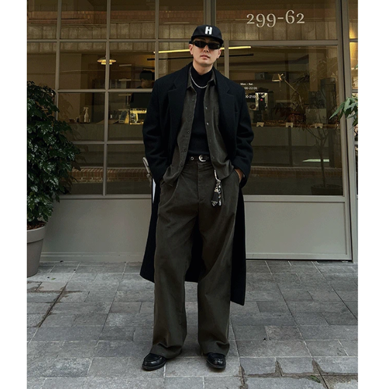 小北韩国代购男装东大门长款大衣西装领单排扣羊毛毛呢外套