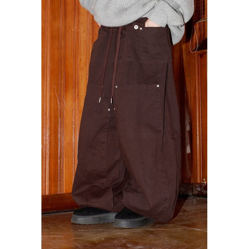 小北韩国代购男装东大门水洗棉休闲裤弧形阔腿拼接铆钉潮搭长裤