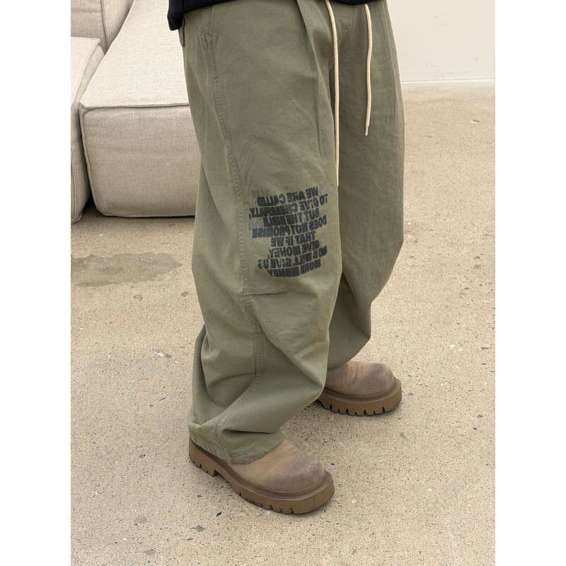 小北韩国代购大码男装东大门字母印花松紧腰围超版型宽松os休闲裤