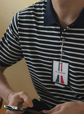 小北韩国代购男装东大门短袖T恤LOGAN亲肤针织透气POL条纹纯色