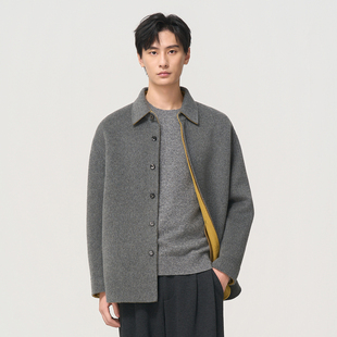 夹克毛呢外套 款 100%澳洲羊毛双色双面呢子大衣男士 翻领加厚衬衫